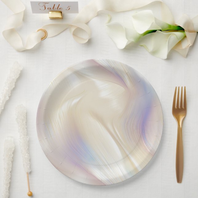 Pretty Elegant Pearl Aqua Blue Purple Swirl Paper Plates (Wedding)