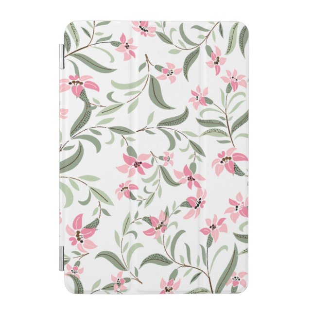 Pretty Elegant Pink Floral Pattern White iPad Mini Cover (Front)