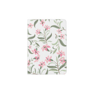 Pretty Elegant Pink Floral Pattern White Passport Holder