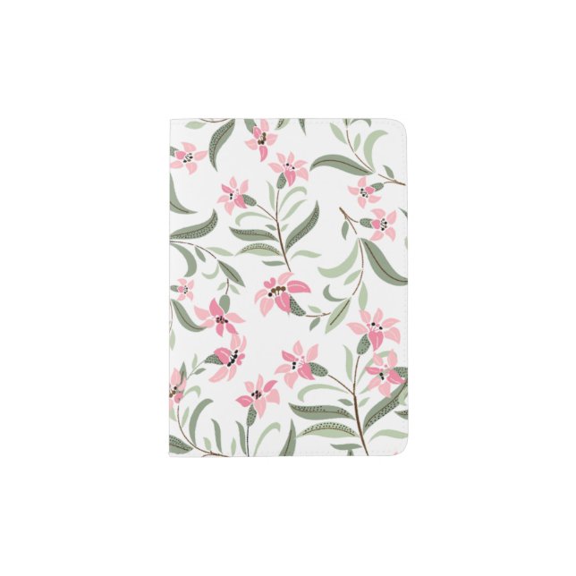 Pretty Elegant Pink Floral Pattern White Passport Holder (Front)