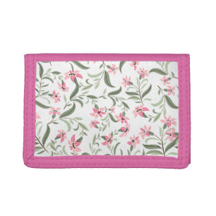 Pretty Elegant Pink Floral Pattern White Trifold Wallet