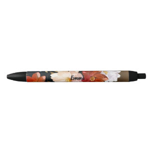 Pretty & Elegant Red White Pink Floral Custom Name Pen
