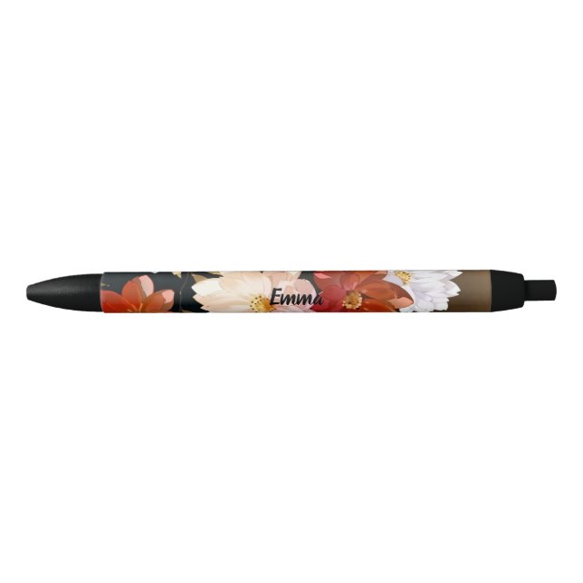 Pretty & Elegant Red White Pink Floral Custom Name Pen (Front)