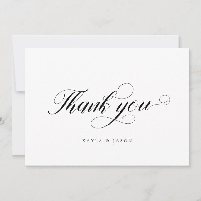 Pretty Elegant Script Formal Modern Wedding Thank You Card (Front)