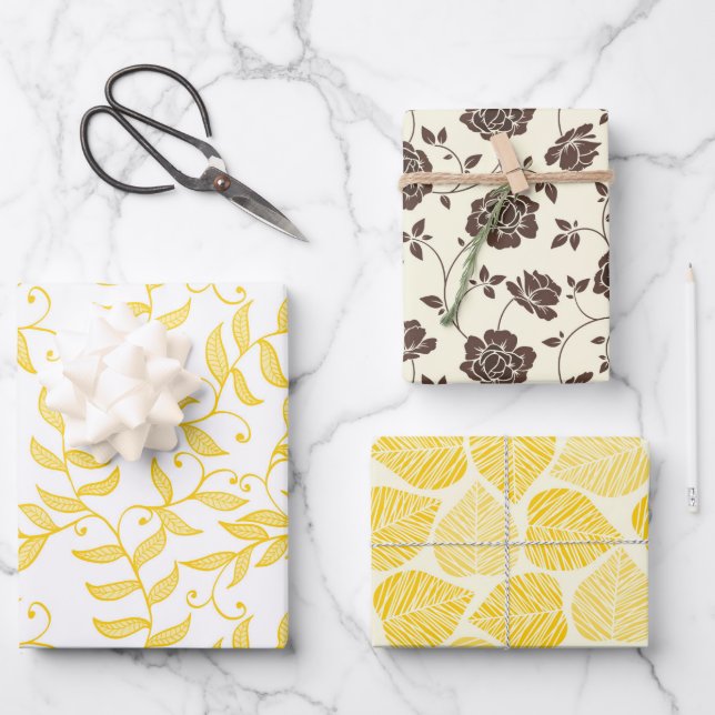 Pretty Elegant Soft Yellow Cream Brown Custom Wrapping Paper Sheets (Front)
