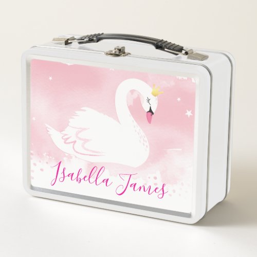 PRETTY elegant swan painted watercolor pink Metal Lunch Box