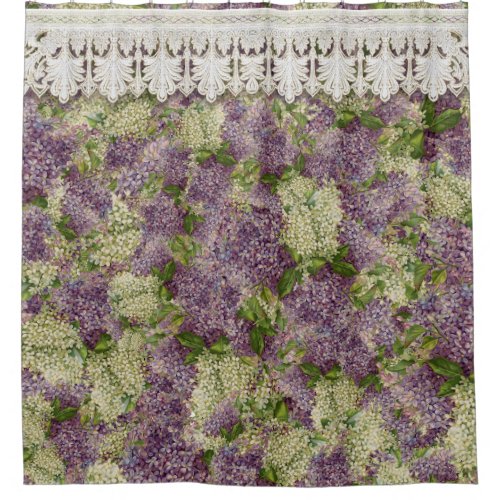 Pretty Elegant Vintage Lilacs n Lace Floral Flower Shower Curtain