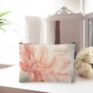Pretty Elegant Watercolor Peach Peony Accessory Pouch