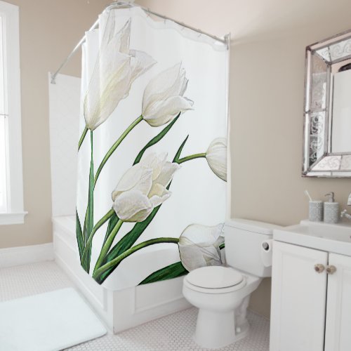 Pretty Elegant White Dutch Tulips Flowers Shower Curtain