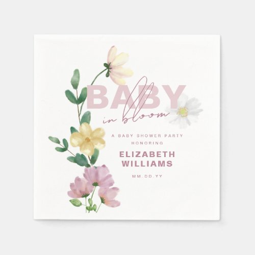 Pretty  Elegant Wildflowers in Bloom Baby Shower Napkins