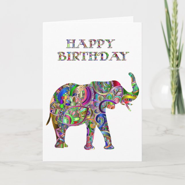 Pretty elephant birthday card (Front)
