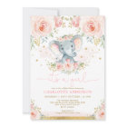Pretty Elephant Blush Pink Roses Baby Girl Shower