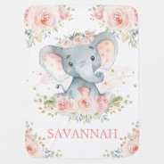 Pretty Elephant Pink Gold Floral Girl Baby Blanket at Zazzle