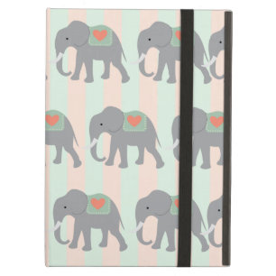 Pretty Elephants Coral Peach Mint Green Striped Cover For iPad Air