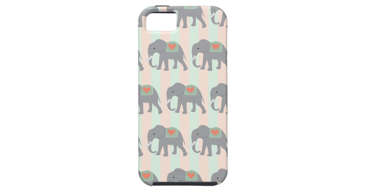 Pretty Elephants Coral Peach Mint Green Striped iPhone SE/5/5s Case ...