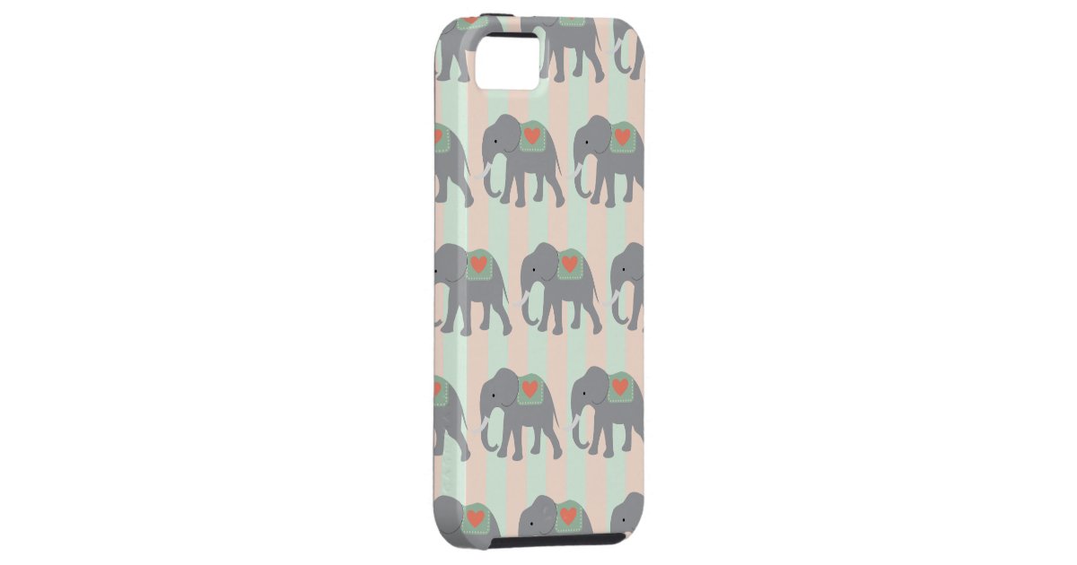 Pretty Elephants Coral Peach Mint Green Striped iPhone SE/5/5s Case ...