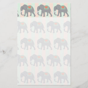 Pretty Elephants Coral Peach Mint Green Striped Stationery