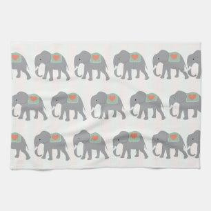 Pretty Elephants Coral Peach Mint Green Striped Towel