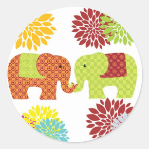 Pretty Elephants in Love Holding Trunks Flowers Classic Round Sticker