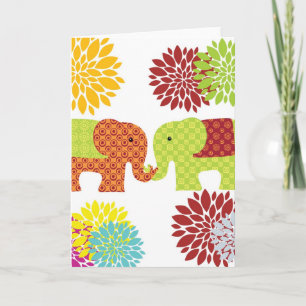 Pretty Elephants in Love Holding Trunks Flowers Holiday Card