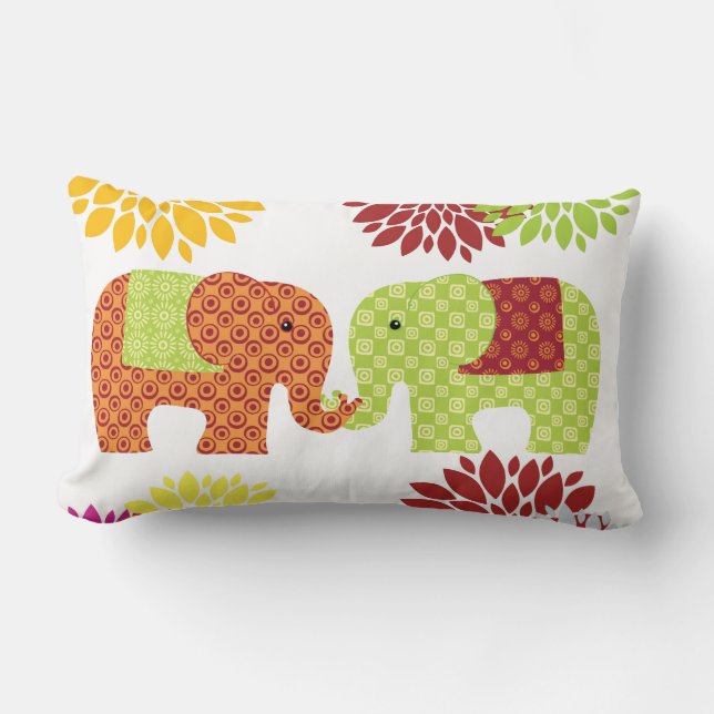 Pretty Elephants in Love Holding Trunks Flowers Lumbar Pillow (Front)
