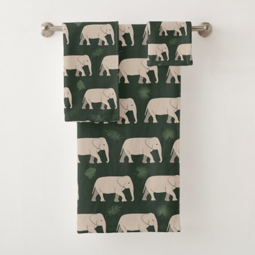 Pretty Elephants on black background Bath Towel Set