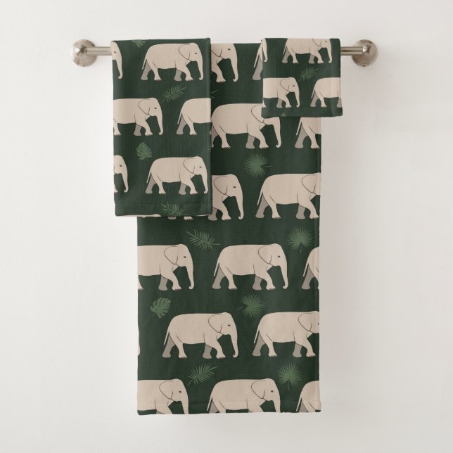 Pretty Elephants on black background Bath Towel Set (Insitu)