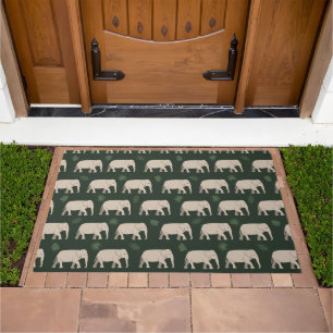 Pretty Elephants on black background Doormat