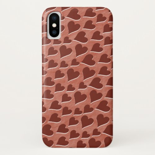 Pretty Embedded Red Hearts Pattern Pink iPhone X Case