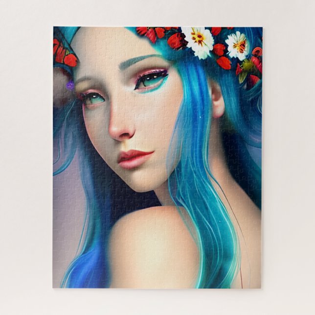 Pretty Enchanted Girl with Flowers | Fairy Tale Jigsaw Puzzle (Vertical)
