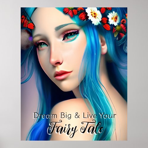 Pretty Enchanted Girl with Flowers  Fairy Tale Poster