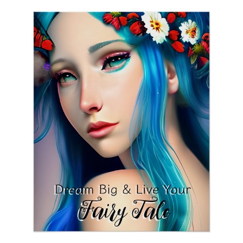 Pretty Enchanted Girl with Flowers  Fairy Tale Poster