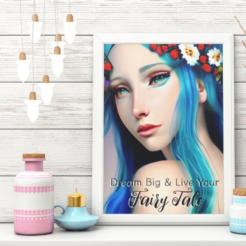 Pretty Enchanted Girl with Flowers  Fairy Tale Poster