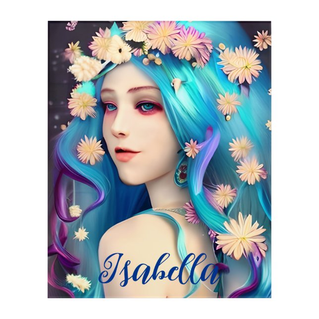 Pretty Enchanted Girl with Flowers Personalized Acrylic Print (Front)
