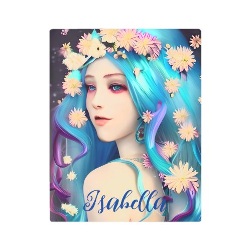 Pretty Enchanted Girl with Flowers Personalized Metal Print