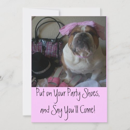 Pretty English Bulldog Party Invitations