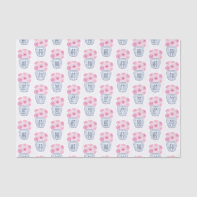 Pretty English Roses Blue & White Vase Baby Shower Tissue Paper (Front)