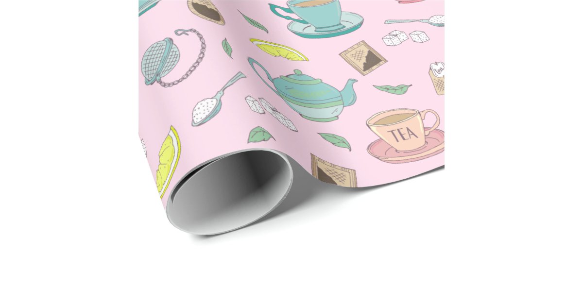 Pretty English Tea Party Teacups Teapots Pattern Wrapping Paper Zazzle