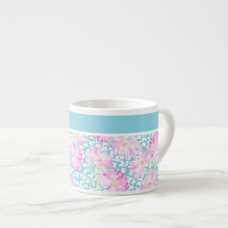Pretty Espresso Mug, Pink Roses, White Butterflies Cup