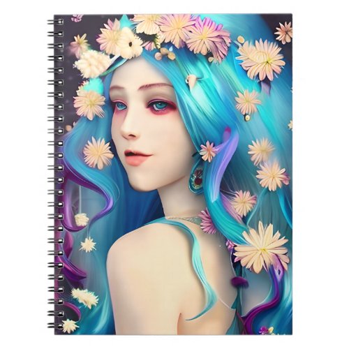 Pretty Ethereal Girl with Flowers in her Hair Notebook