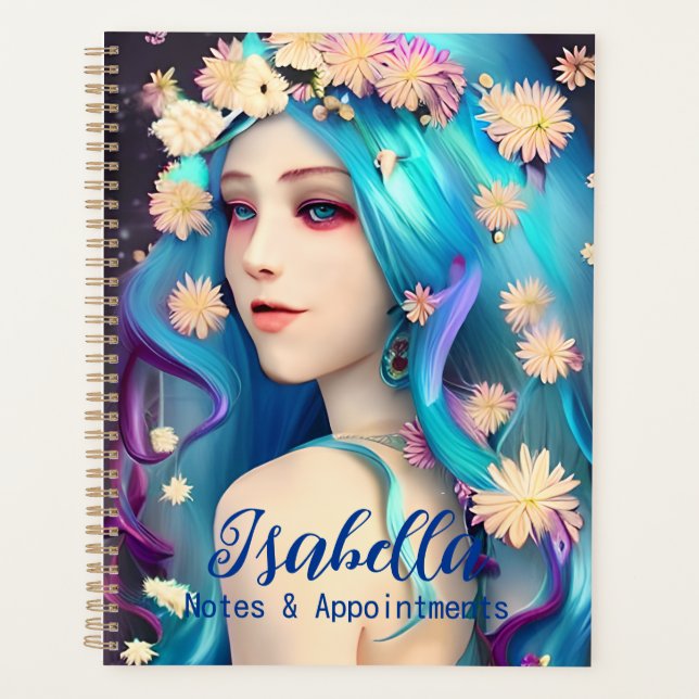 Pretty Ethereal Girl with Flowers Personalized Planner (Front)