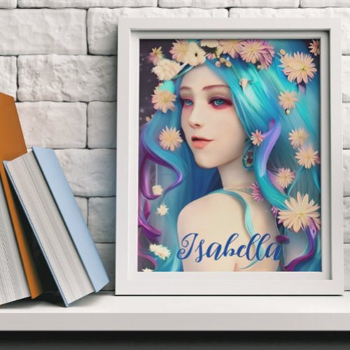 Pretty Ethereal Girl with Flowers Personalized Poster