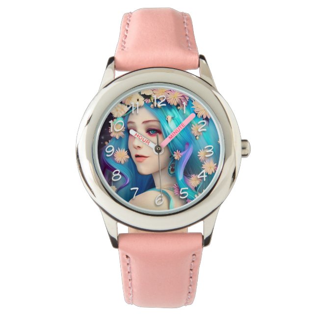 Pretty Ethereal Girl with Flowers   Watch (Front)