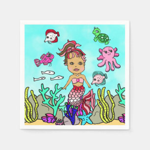 Pretty Ethnic Mermaid Birthday Napkins