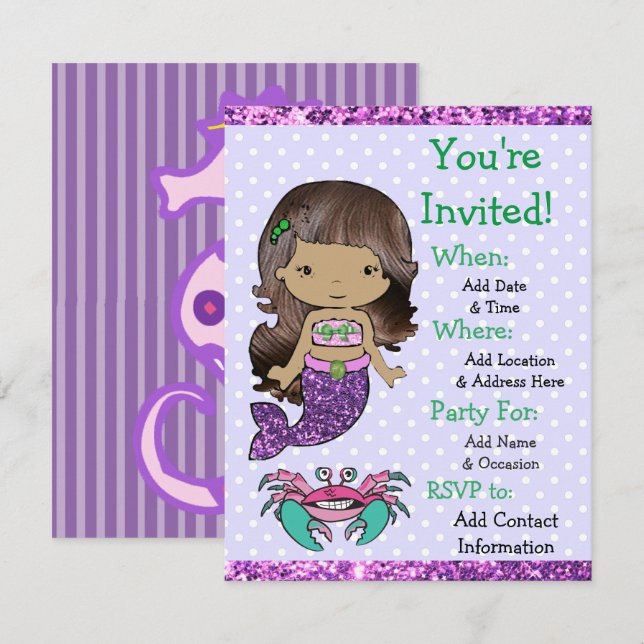 Pretty Ethnic Mermaid Birthday Party Invitations (Front/Back)