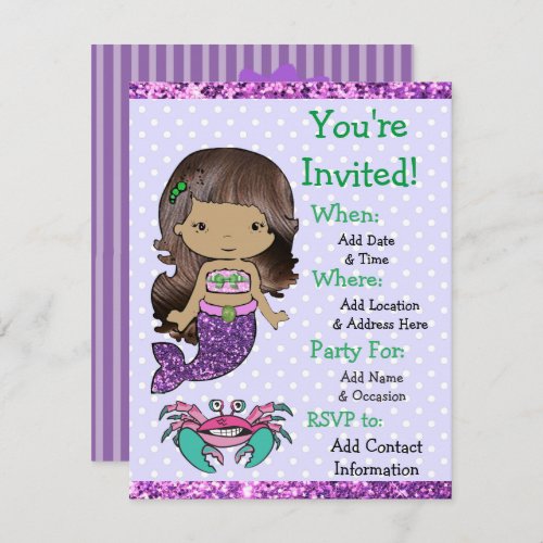 Pretty Ethnic Mermaid Birthday Party Invitations