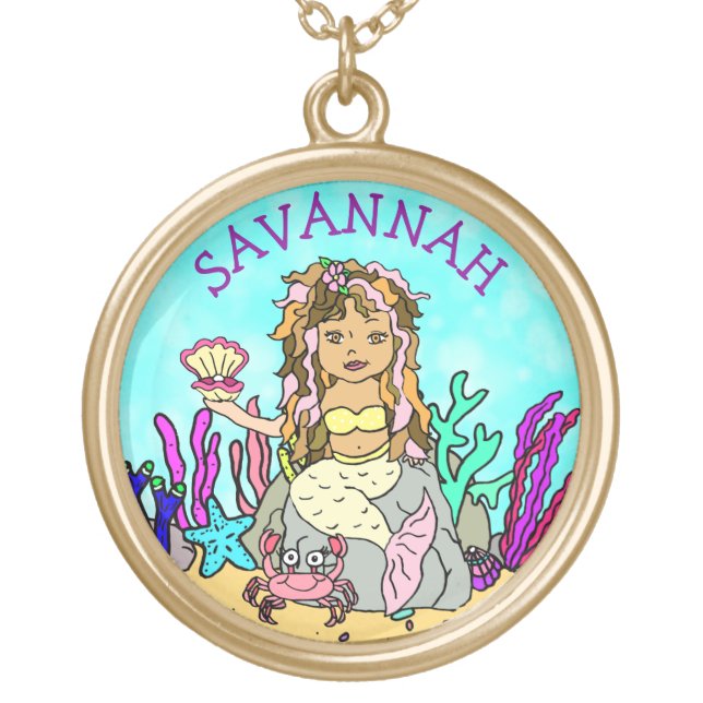 Pretty Ethnic Mermaid Gold Plated Necklace (Front)