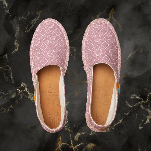 Pretty Ethnic Pink White Floral Geometric Pattern Espadrilles