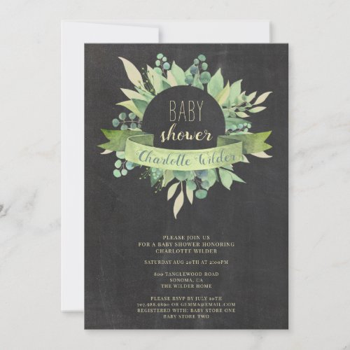 Pretty Eucalyptus Baby Shower Chalkboard  Invitation