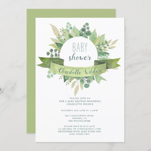 Pretty Eucalyptus Baby Shower Invitation